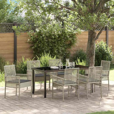 Conjunto de Comedor de Jardín 7 pcs Gris Claro Poliratán