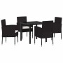 Conjunto de Comedor de Jardín con cojín 5 pcs Negro Poliratán