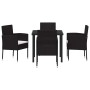 Conjunto de Comedor de Jardín con cojín 5 pcs Negro Poliratán
