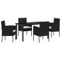 Conjunto de Comedor de Jardín con cojín 5 pcs Negro Poliratán