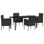 Conjunto de Comedor de Jardín con cojín 5 pcs Negro Poliratán