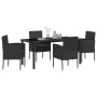 Conjunto de Comedor de Jardín con cojín 5 pcs Negro Poliratán