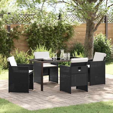 Conjunto de Comedor de Jardín con cojín 5 pcs Negro Poliratán