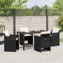 Conjunto de Comedor de Jardín con cojín 5 pcs Negro Poliratán