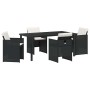 Conjunto de Comedor de Jardín con cojín 5 pcs Negro Poliratán