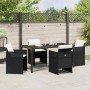 Conjunto de Comedor de Jardín con cojín 5 pcs Negro Poliratán