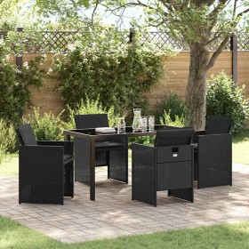 Conjunto de Comedor de Jardín con cojín 5 pcs Negro Poliratán