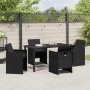 Conjunto de Comedor de Jardín con cojín 5 pcs Negro Poliratán