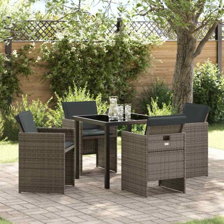 Conjunto de Comedor de Jardín con cojín 5 pcs Gris Poliratán
