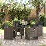 Conjunto de Comedor de Jardín con cojín 5 pcs Gris Poliratán