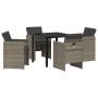 Conjunto de Comedor de Jardín con cojín 5 pcs Gris Poliratán