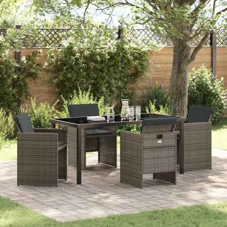 Conjunto de Comedor de Jardín con cojín 5 pcs Gris Poliratán