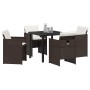 Conjunto de Comedor de Jardín con cojín 5 pcs Marrón Poliratán