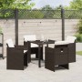 Conjunto de Comedor de Jardín con cojín 5 pcs Marrón Poliratán