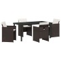 Conjunto de Comedor de Jardín con cojín 5 pcs Marrón Poliratán