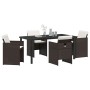Conjunto de Comedor de Jardín con cojín 5 pcs Marrón Poliratán