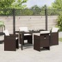 Conjunto de Comedor de Jardín con cojín 5 pcs Marrón Poliratán