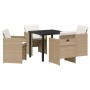 Conjunto de Comedor de Jardín con cojín 5 pcs Beige Poliratán