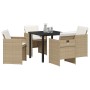 Conjunto de Comedor de Jardín con cojín 5 pcs Beige Poliratán