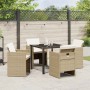 Conjunto de Comedor de Jardín con cojín 5 pcs Beige Poliratán
