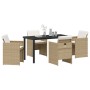 Conjunto de Comedor de Jardín con cojín 5 pcs Beige Poliratán