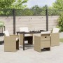 Conjunto de Comedor de Jardín con cojín 5 pcs Beige Poliratán