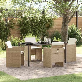 Conjunto de Comedor de Jardín con cojín 5 pcs Beige Poliratán