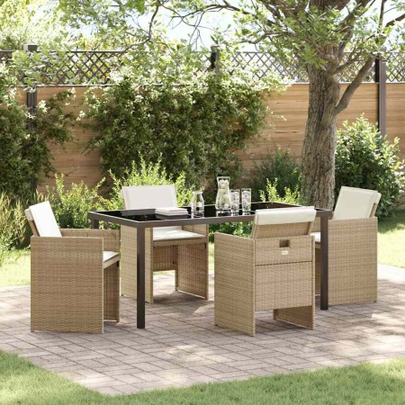 Conjunto de Comedor de Jardín con cojín 5 pcs Beige Poliratán