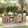 Conjunto de Comedor de Jardín con cojín 5 pcs Beige Poliratán
