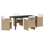 Conjunto de Comedor de Jardín con cojín 5 pcs Beige Poliratán