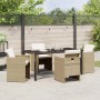 Conjunto de Comedor de Jardín con cojín 5 pcs Beige Poliratán