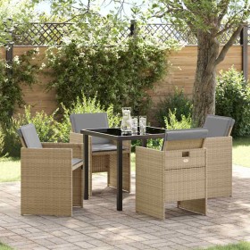 Conjunto de Comedor de Jardín con cojín 5 pcs Beige Poliratán
