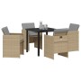Conjunto de Comedor de Jardín con cojín 5 pcs Beige Poliratán