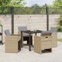 Conjunto de Comedor de Jardín con cojín 5 pcs Beige Poliratán