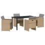 Conjunto de Comedor de Jardín con cojín 5 pcs Beige Poliratán