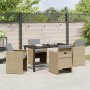 Conjunto de Comedor de Jardín con cojín 5 pcs Beige Poliratán
