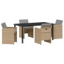 Conjunto de Comedor de Jardín con cojín 5 pcs Beige Poliratán