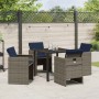 Conjunto de Comedor de Jardín con cojín 5 pcs Gris Poliratán