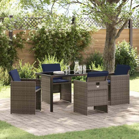 Conjunto de Comedor de Jardín con cojín 5 pcs Gris Poliratán