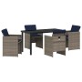 Conjunto de Comedor de Jardín con cojín 5 pcs Gris Poliratán