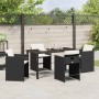 Conjunto de Comedor de Jardín con cojín 5 pcs Negro Poliratán