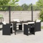 Conjunto de Comedor de Jardín con cojín 5 pcs Negro Poliratán