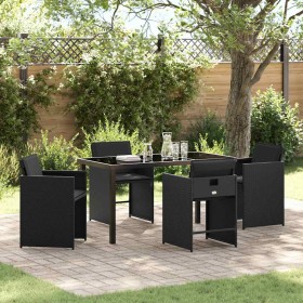 Conjunto de Comedor de Jardín con cojín 5 pcs Negro Poliratán