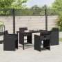 Conjunto de Comedor de Jardín con cojín 5 pcs Negro Poliratán