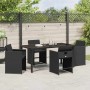 Conjunto de Comedor de Jardín con cojín 5 pcs Negro Poliratán