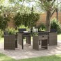 Conjunto de Comedor de Jardín con cojín 5 pcs Gris Poliratán