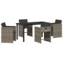 Conjunto de Comedor de Jardín con cojín 5 pcs Gris Poliratán