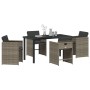 Conjunto de Comedor de Jardín con cojín 5 pcs Gris Poliratán