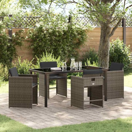 Conjunto de Comedor de Jardín con cojín 5 pcs Gris Poliratán