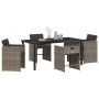 Conjunto de Comedor de Jardín con cojín 5 pcs Gris Poliratán